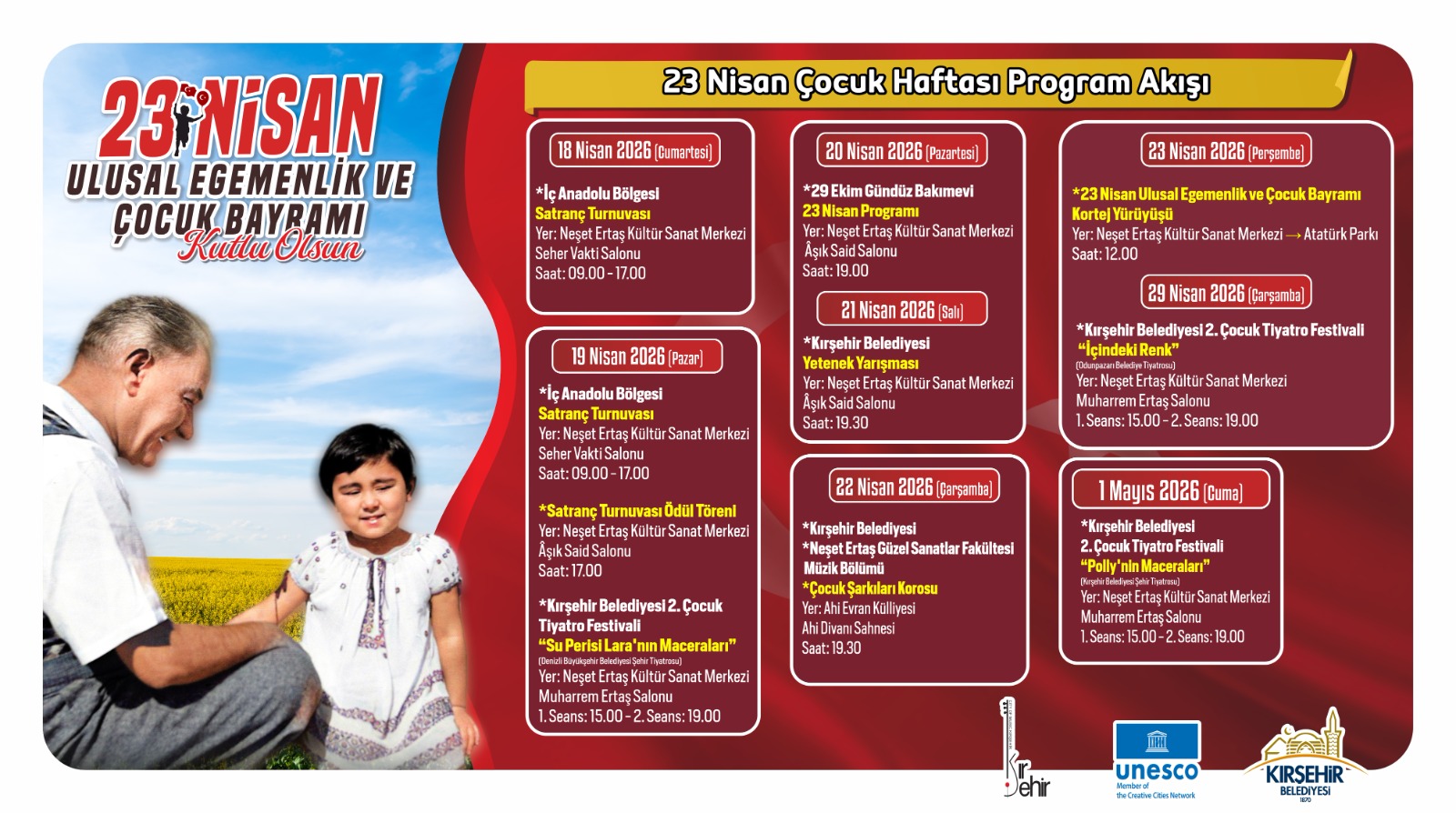KIRŞEHİR BELEDİYESİ’NDEN 23 NİSAN ULUSAL EGEMENLİK VE ÇOCUK BAYRAMI PROGRAMI